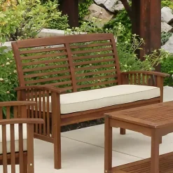 Discount Kirklands Home Dark Acacia Wood Loveseat Bench with Cushion Brown
