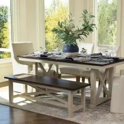 Hot Kirklands Home Dark Brown and Jackson Dining Bench Ivory