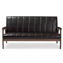 Outlet Kirklands Home Dark Faux Leather Channel Sofa, 63 in. Brown