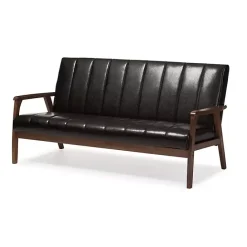 Outlet Kirklands Home Dark Faux Leather Channel Sofa, 63 in. Brown