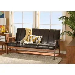 Outlet Kirklands Home Dark Faux Leather Channel Sofa, 63 in. Brown