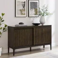 Online Kirklands Home Dark Slatted Sliding Door Sideboard Brown