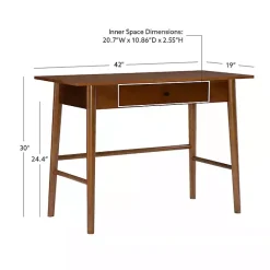 Best Kirklands Home Dark Wood 1-Drawer Midcentury Modern Desk Brown
