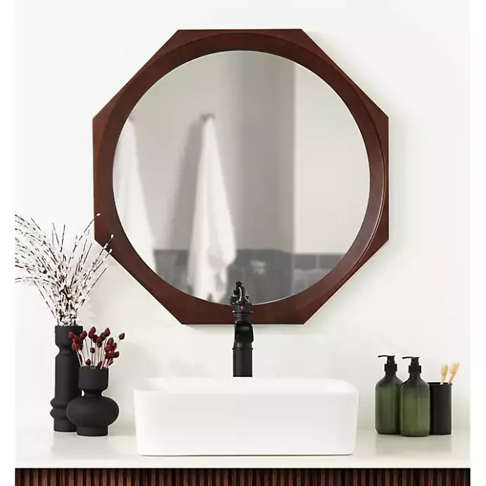 Online Kirklands Home Dark Wood Octagon Cyrus Wall Mirror Brown