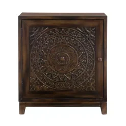 Hot Kirklands Home Dark Chestnut Medallion Carved Cabinet Brown