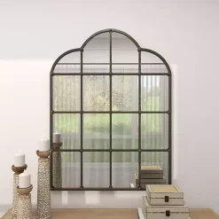 Kirklands Home Dark Crown Frame Windowpane Mirror
