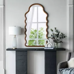 Kirklands Home Dark Gold Arched Wavy Wall Mirror