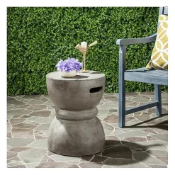 Kirklands Home Dark Drum Accent Table with Handles Gray