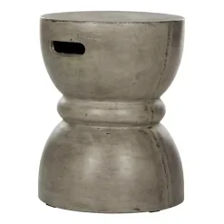 Kirklands Home Dark Drum Accent Table with Handles Gray