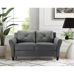 Outlet Kirklands Home Dark Kelly Microfiber Rolled Arm Loveseat Gray