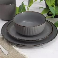 New Kirklands Home Dark Leo Stoneware 16-pc. Dinnerware Set Gray