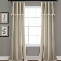 Kirklands Home Dark Linen Lace Curtain Panel Set, 84 in. Tan