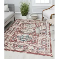 Kirklands Home Dark Terra Cotta Borde Area Rug, 8x10 Red