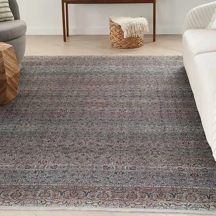 Discount Kirklands Home Dark Vintage Floral Washable Area Rug, 7x9 Gray