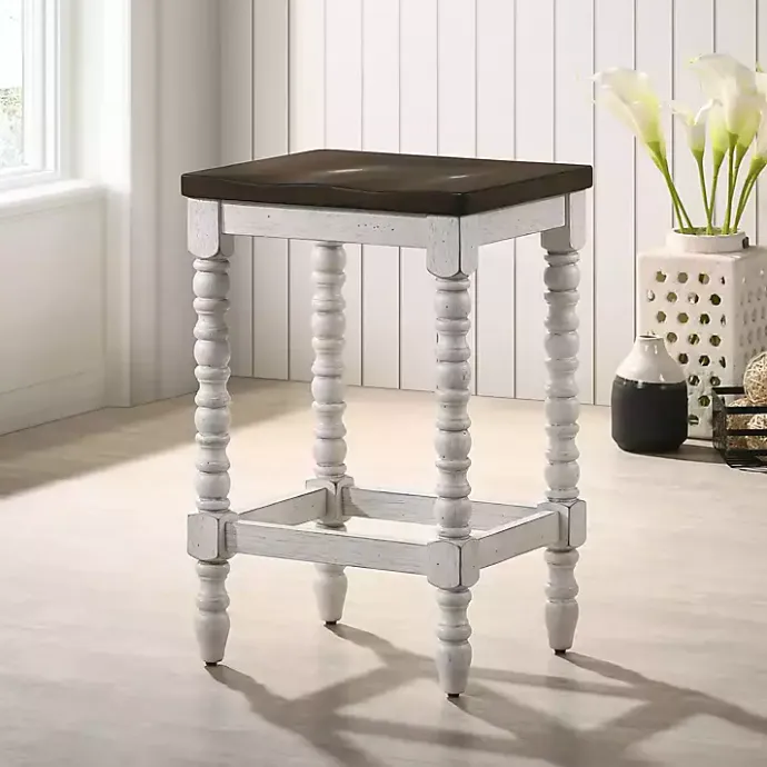 Online Kirklands Home Dark Walnut & White Wood Ema 2-pc. Counter Stools Brown