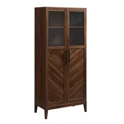 Kirklands Home Dark Walnut Chevron Wooden Storage Cabinet Brown