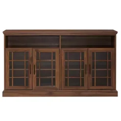 Kirklands Home Dark Walnut Glass Door Classic TV Stand Brown
