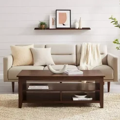 Clearance Kirklands Home Dark Walnut Grooved Side Panel Coffee Table Brown