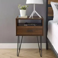 Best Kirklands Home Dark Walnut Modern Farmhouse Side Table Brown