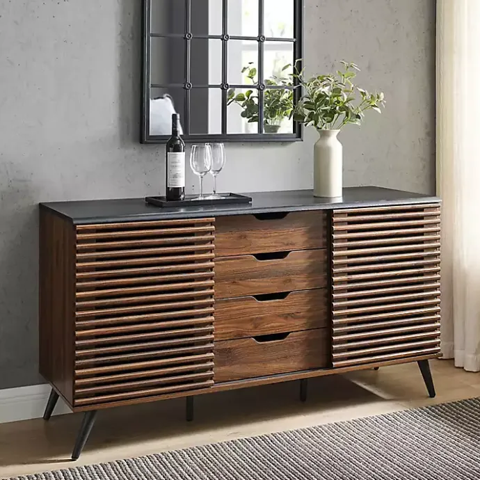 Online Kirklands Home Dark Walnut Slatted 4-Drawer Cabinet Brown