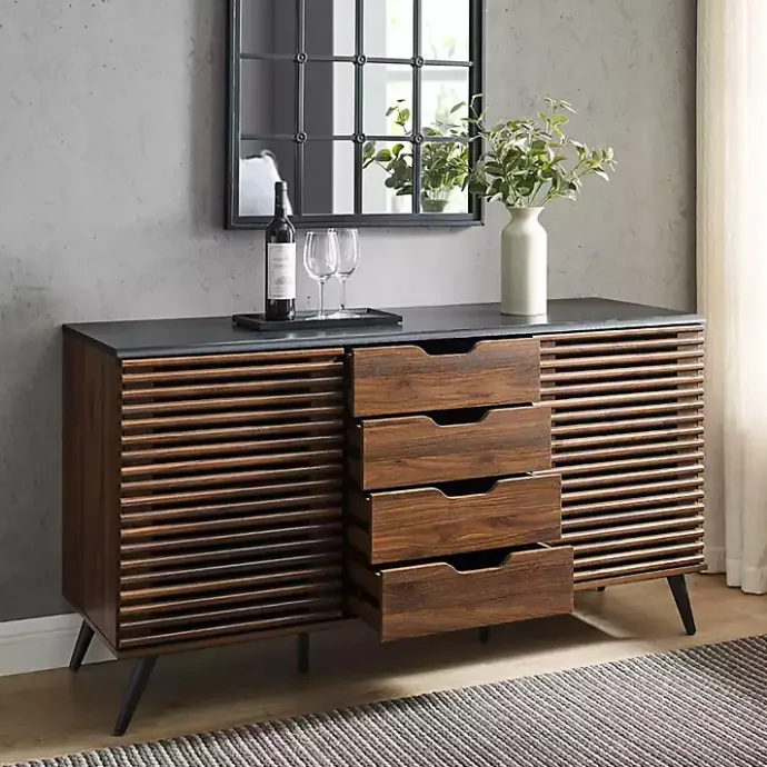 Online Kirklands Home Dark Walnut Slatted 4-Drawer Cabinet Brown