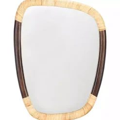 Kirklands Home Dark Wood and Natural Cane Abstract Wall Mirror