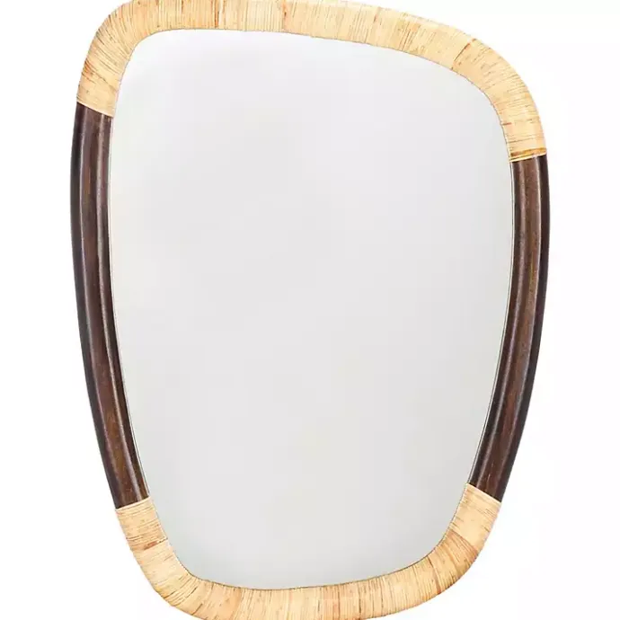 Kirklands Home Dark Wood and Natural Cane Abstract Wall Mirror