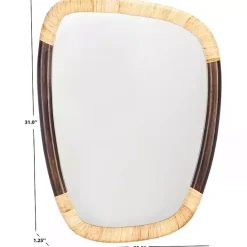 Kirklands Home Dark Wood and Natural Cane Abstract Wall Mirror
