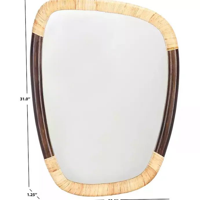 Kirklands Home Dark Wood and Natural Cane Abstract Wall Mirror