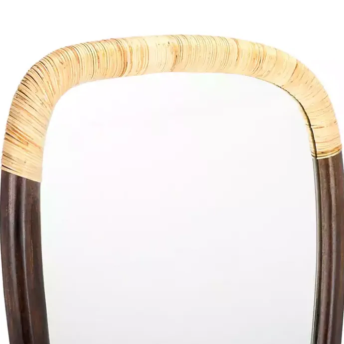 Kirklands Home Dark Wood and Natural Cane Abstract Wall Mirror