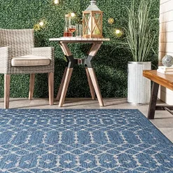 New Kirklands Home Davon Blue Moroccan Trellis Outdoor Rug, 5x8