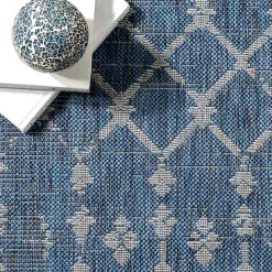 New Kirklands Home Davon Blue Moroccan Trellis Outdoor Rug, 5x8