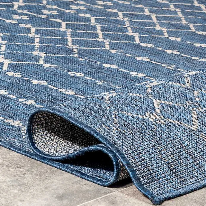 New Kirklands Home Davon Blue Moroccan Trellis Outdoor Rug, 5x8