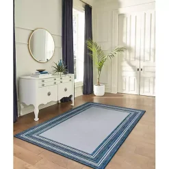 Sale Kirklands Home Deep Aqua Threaded Frame Outdoor Area Rug, 6x9