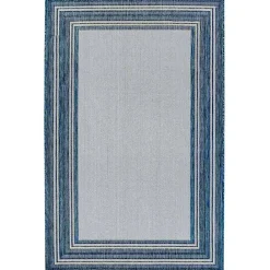 Sale Kirklands Home Deep Aqua Threaded Frame Outdoor Area Rug, 6x9