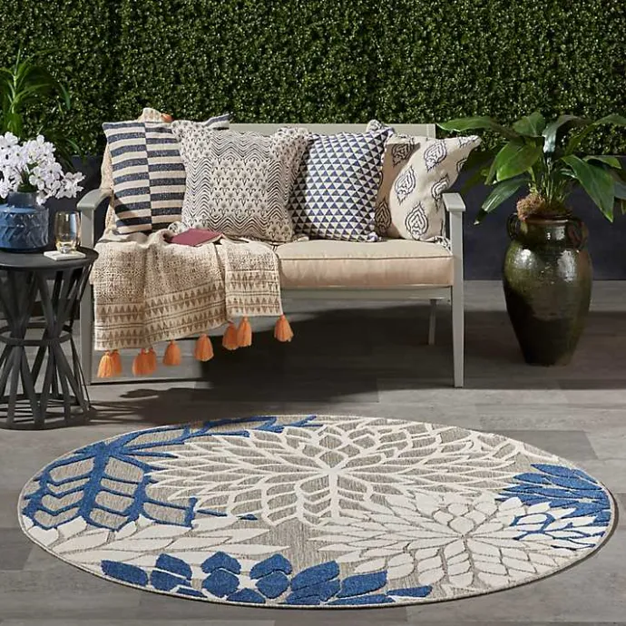 Sale Kirklands Home Denim Floral Burst Round Outdoor Area Rug