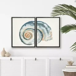 Kirklands Home Diptych Shell Framed Art Print, Set of 2 Blue