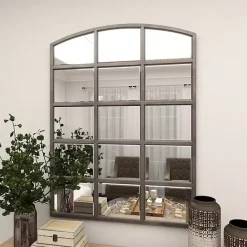 Online Kirklands Home Distressed Metal Windowpane Arched Mirror Black