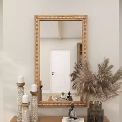 Outlet Kirklands Home Distressed Brown Beaded Wall Mirror