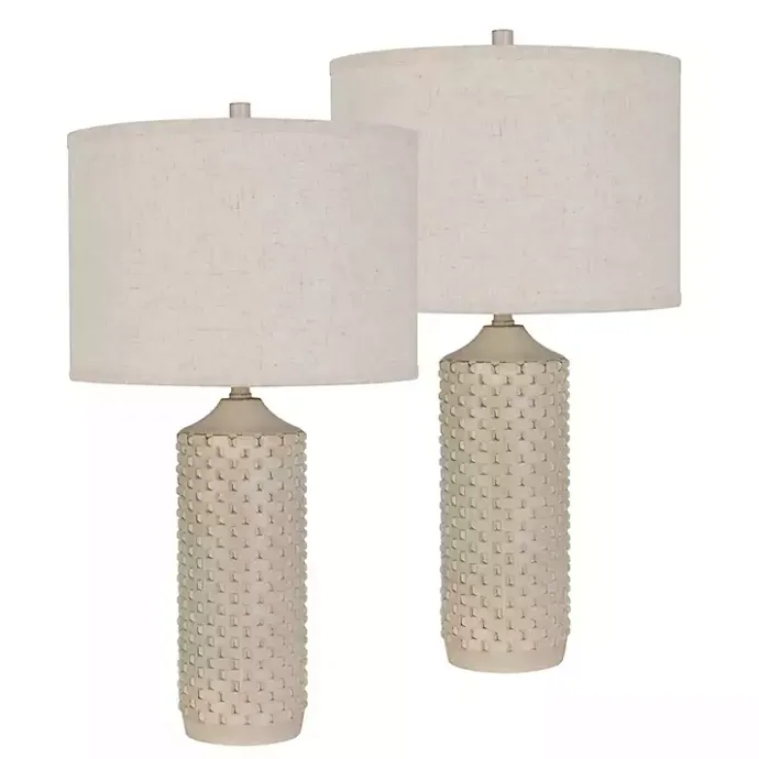 New Kirklands Home Distressed Cream Textured Table Lamps, Set of 2 Tan