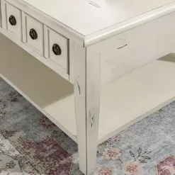 New Kirklands Home Distressed Cream Wood 3-Drawer Coffee Table Ivory