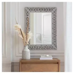 Hot Kirklands Home Distressed Gray Botanical Rectangle Wall Mirror