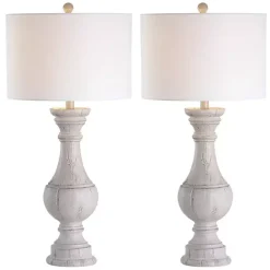 New Kirklands Home Distressed Ivory Faux Wood Table Lamps, Set of 2 White