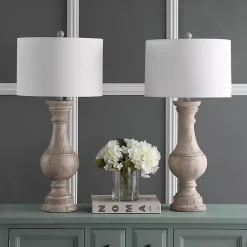 New Kirklands Home Distressed Ivory Faux Wood Table Lamps, Set of 2 White