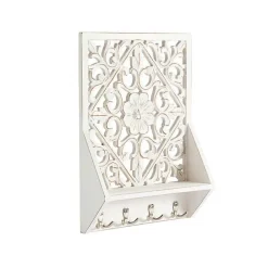 Sale Kirklands Home Distressed White Floral Carved Wall Shelf