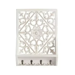 Sale Kirklands Home Distressed White Floral Carved Wall Shelf