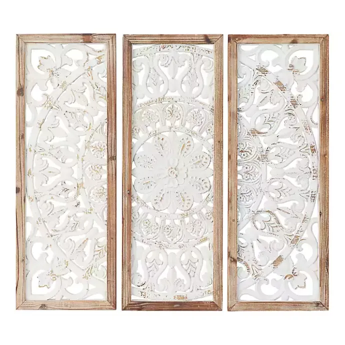 Kirklands Home Distressed White Floral Wall Plaques, Set of 3
