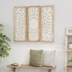 Kirklands Home Distressed White Floral Wall Plaques, Set of 3