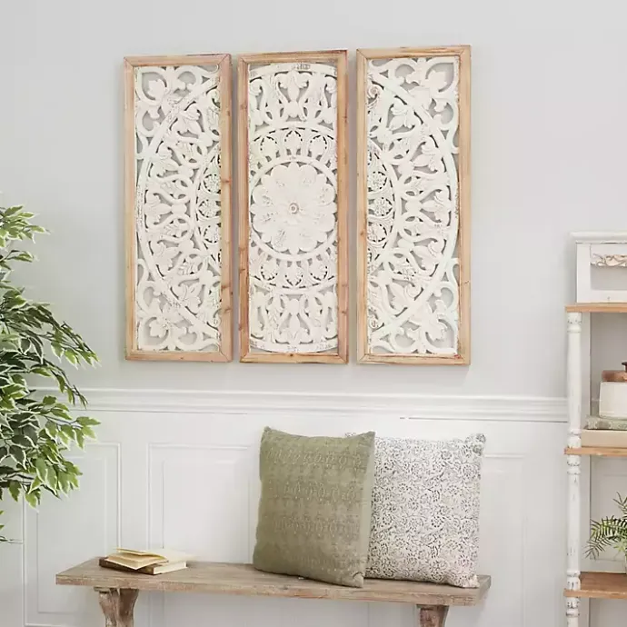 Kirklands Home Distressed White Floral Wall Plaques, Set of 3