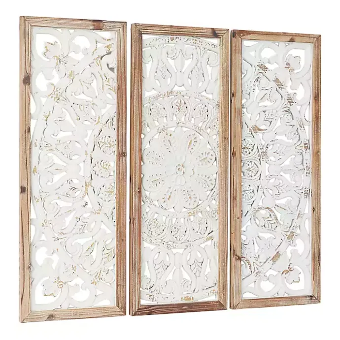 Kirklands Home Distressed White Floral Wall Plaques, Set of 3